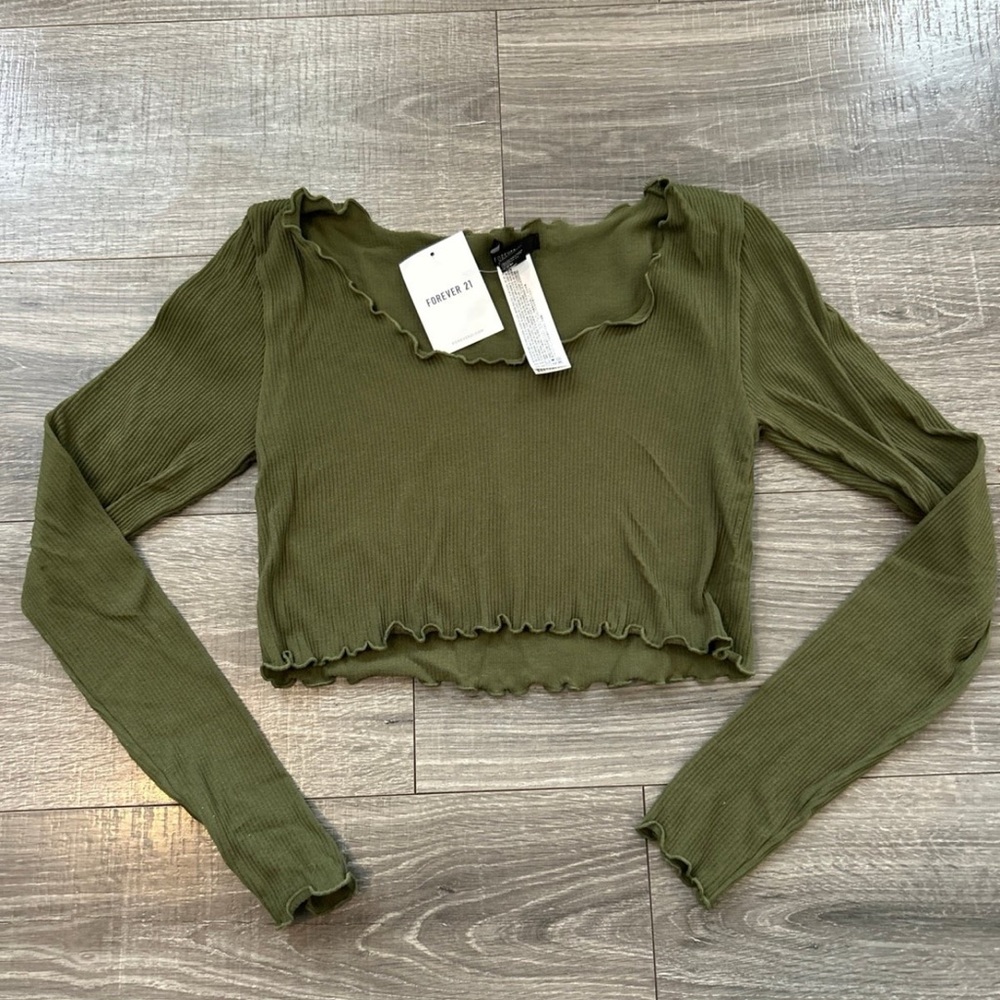 Olive Green Ribbed Crop Top